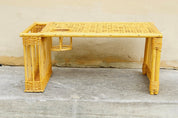 Vintage Natural Bamboo Rattan Bed Tray With Cup Holder & Storage Compartment, Cute/Functional Breakfast In Bed Lap Tray, Boho Chic