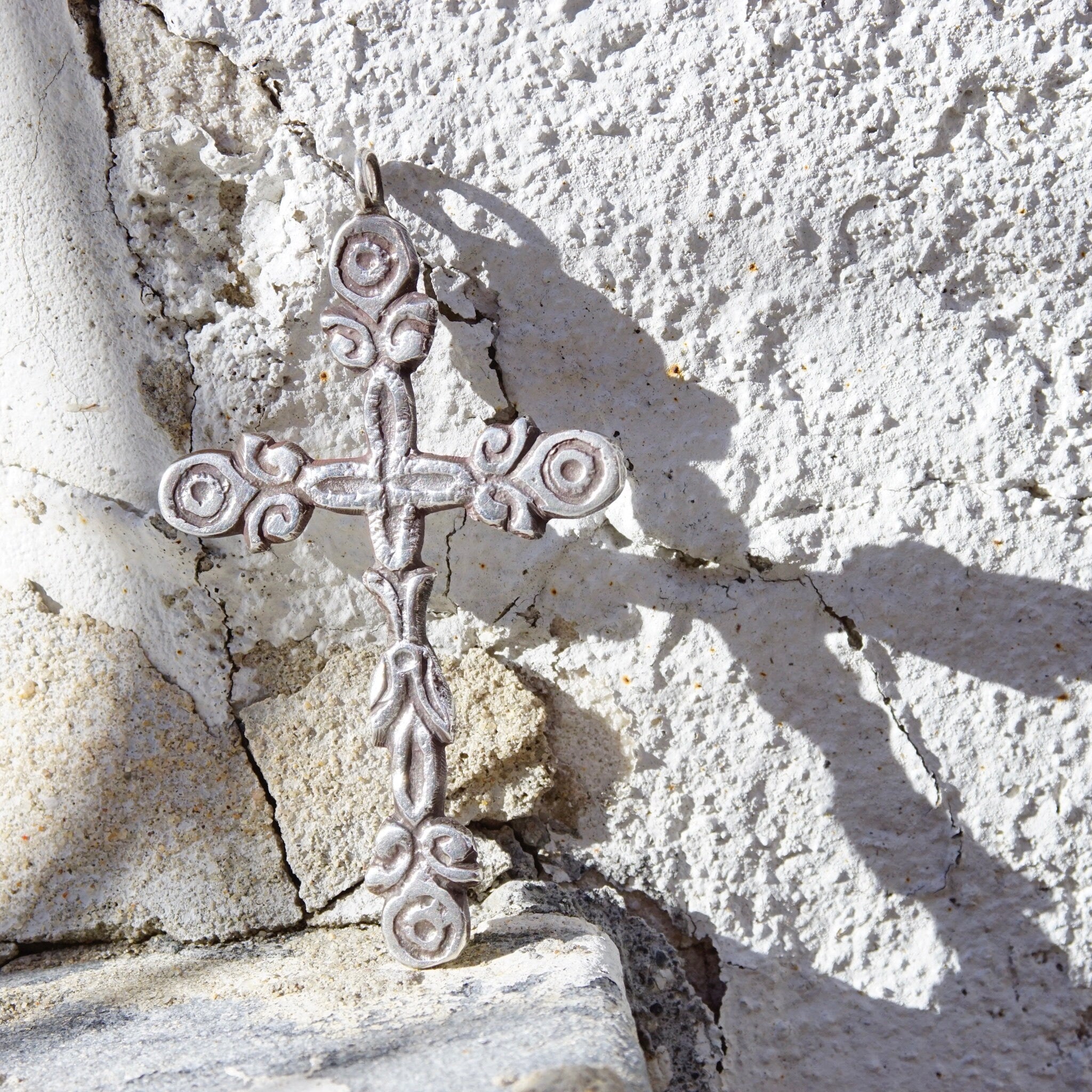 Vintage Large Sterling Silver Gothic Cross Pendant, 4" Long, Ornate Hammered Silver Cross Pendant, Oxidized Silver Design, 925 Jewelry,