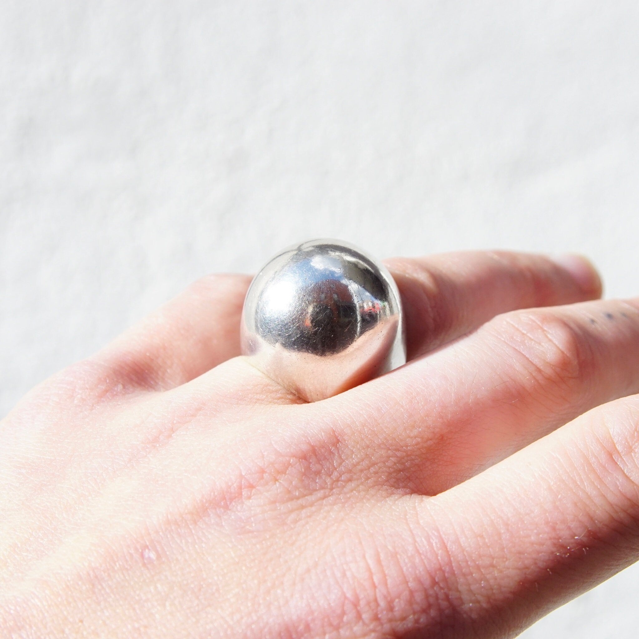 Vintage Sterling Silver Dome Ring, Chunky Silver Dome Ring, Hollow Silver Bubble Ring, 950 Silver, Modernist Ring, Statement Ring, Size 7 US