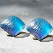 Vintage Designer Alexis Bittar Blue Lucite Square Clip On Earrings, Spectacular Ridged Iridescent Clear/Blue Lucite Earrings, 7/8"