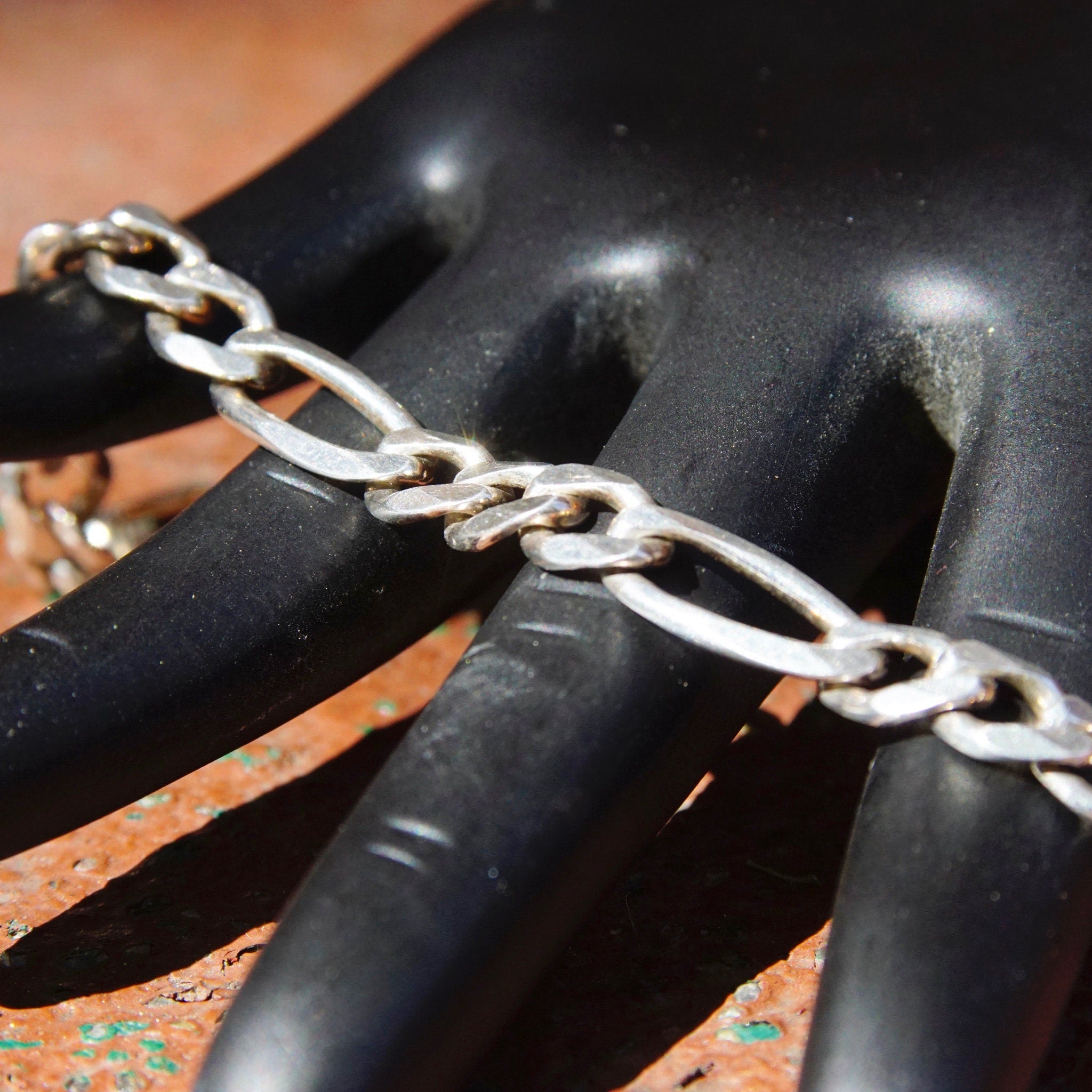 Vintage Sterling Silver Figaro Chain Bracelet, Classic Figaro Chain 7mm, Italian 925 Figaro Bracelet, Minimalist Silver Bracelet, 8" Long