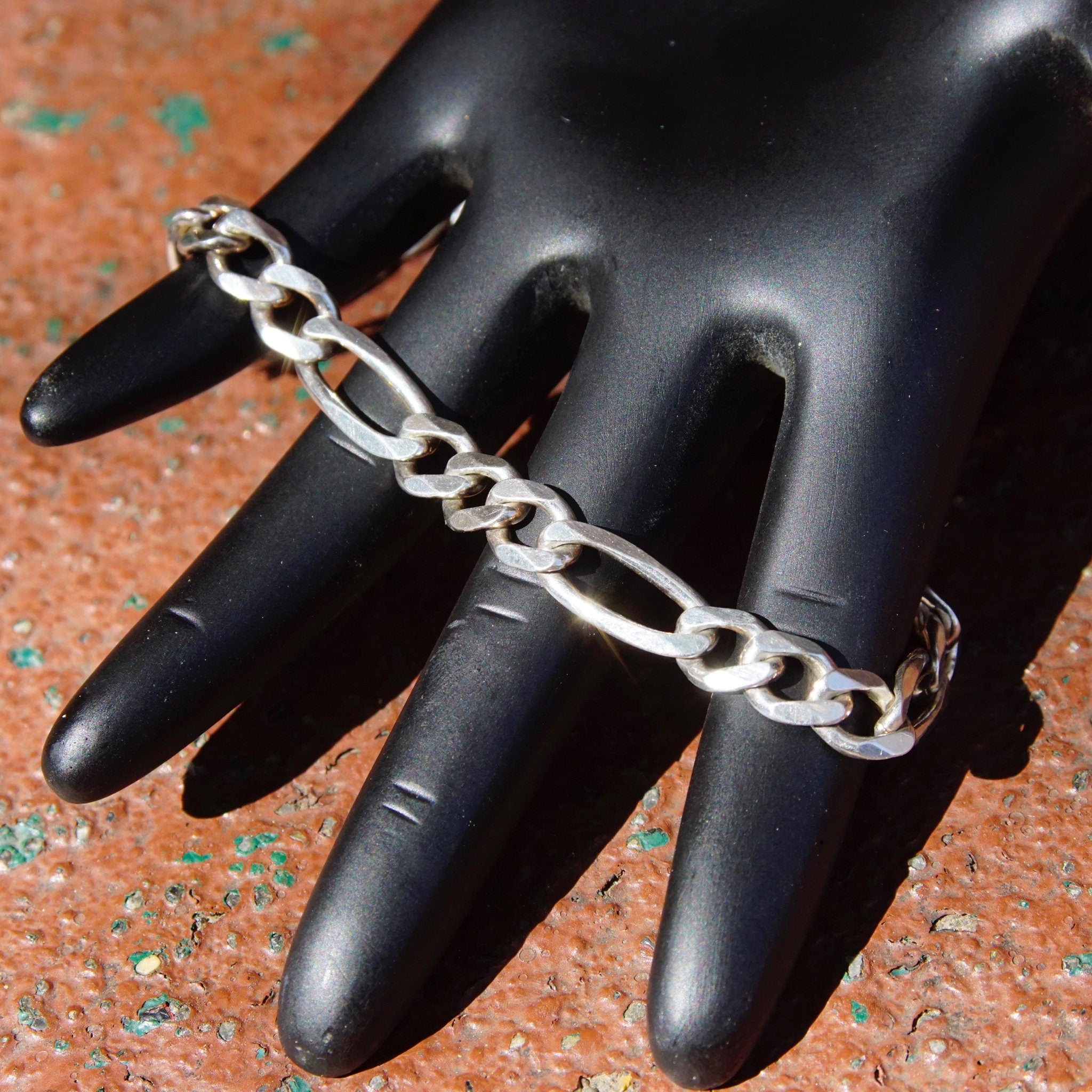 Vintage Sterling Silver Figaro Chain Bracelet, Classic Figaro Chain 7mm, Italian 925 Figaro Bracelet, Minimalist Silver Bracelet, 8" Long
