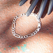 Vintage Sterling Silver Figaro Chain Bracelet, Classic Figaro Chain 7mm, Italian 925 Figaro Bracelet, Minimalist Silver Bracelet, 8" Long