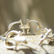 Vintage Sterling Silver D-Ring Snaffle Bit Bracelet, Silver Horse Stirrup Link Bracelet, Equestrian Horsebit Silver Bracelet, 8" Long