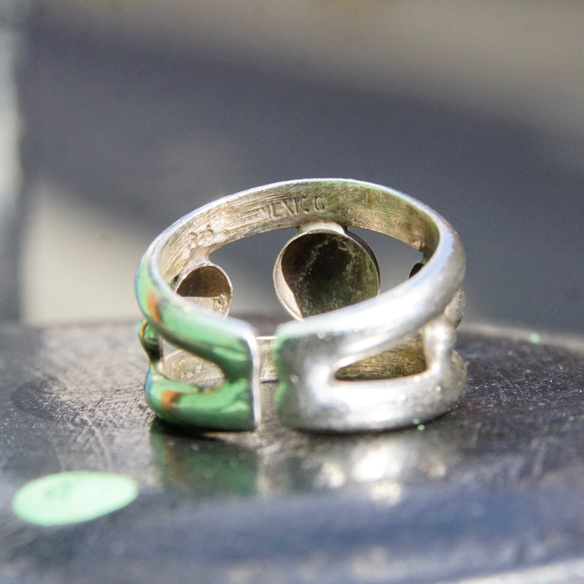 Vintage Sterling Silver Cut Out Bubble Ring, Silver Cuff Ring With Graduated Bead Design, Adjustable Ring, Mexico 925, Size 8-10 US