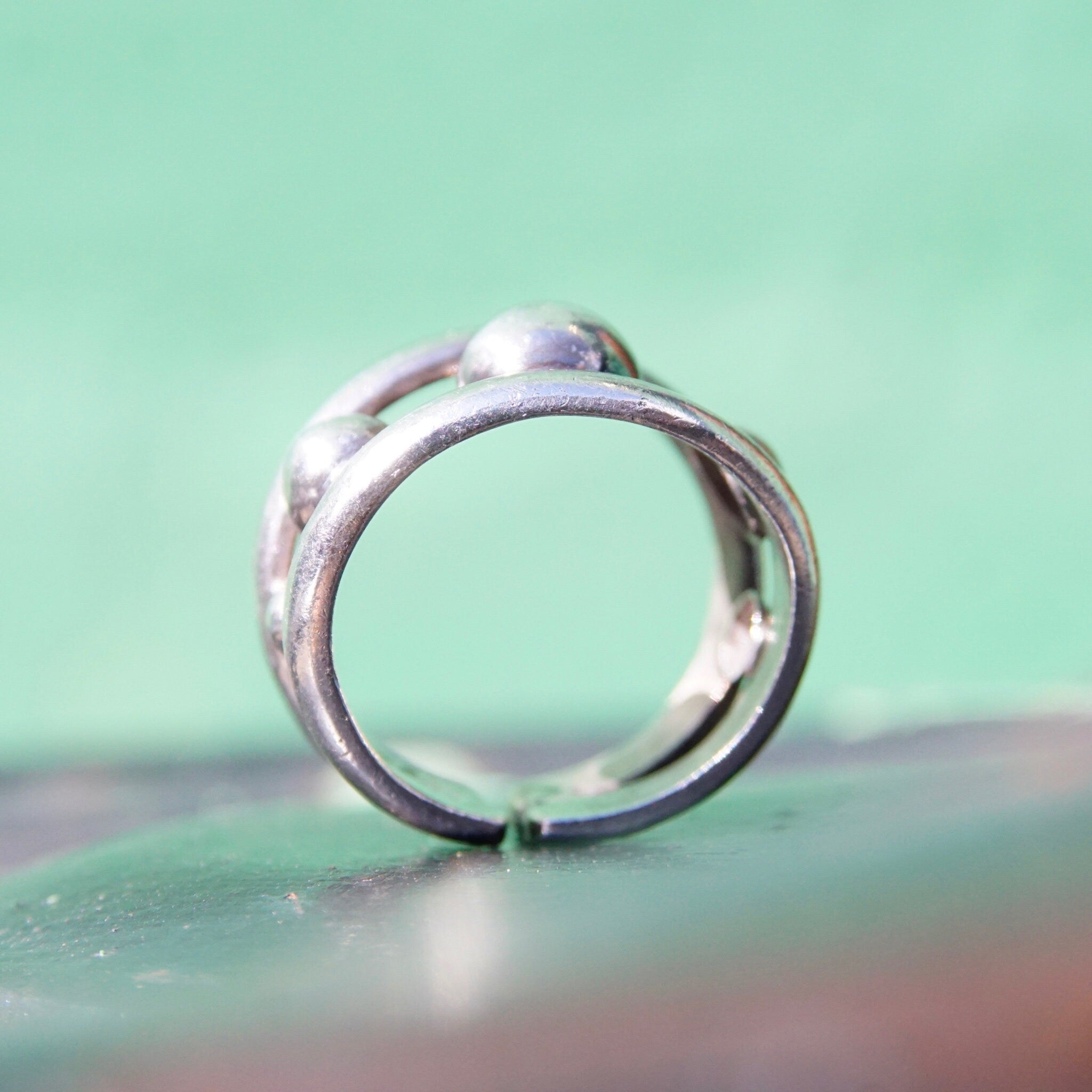 Vintage Sterling Silver Cut Out Bubble Ring, Silver Cuff Ring With Graduated Bead Design, Adjustable Ring, Mexico 925, Size 8-10 US
