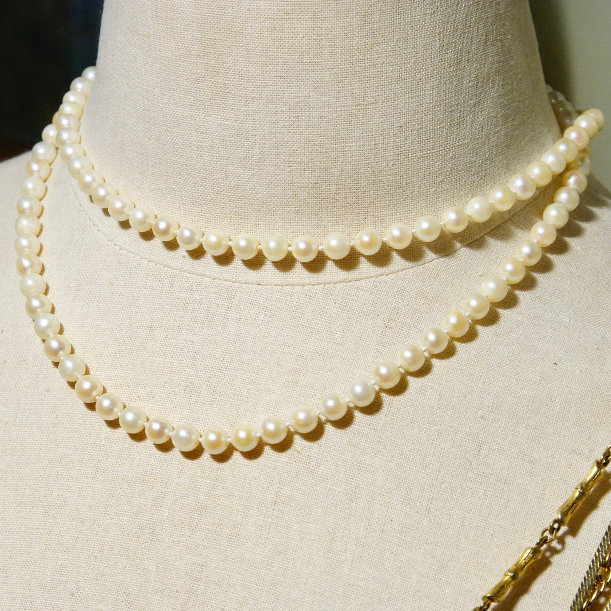 Vintage 18K Gold Natural Pearl Necklace, Gorgeous Pearl Strand Necklace With 18K Gold Seashell Slide Clasp, Pearl Wrap Necklace, 36" L
