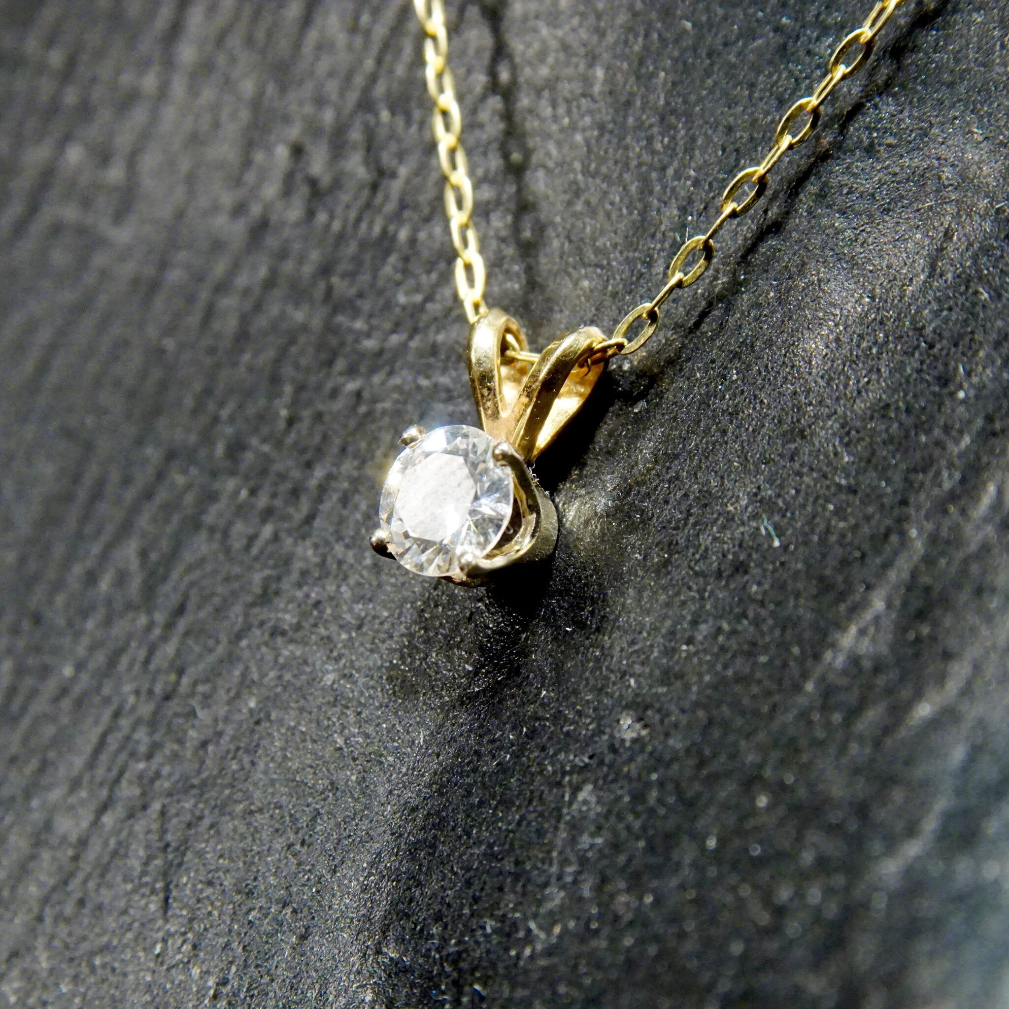 Vintage 14K Gold Solitaire Diamond (.75ct) Pendant, Brilliant Cut Diamond & Yellow Gold Pendant With Split Bail, Petite 14K Diamond Pendant