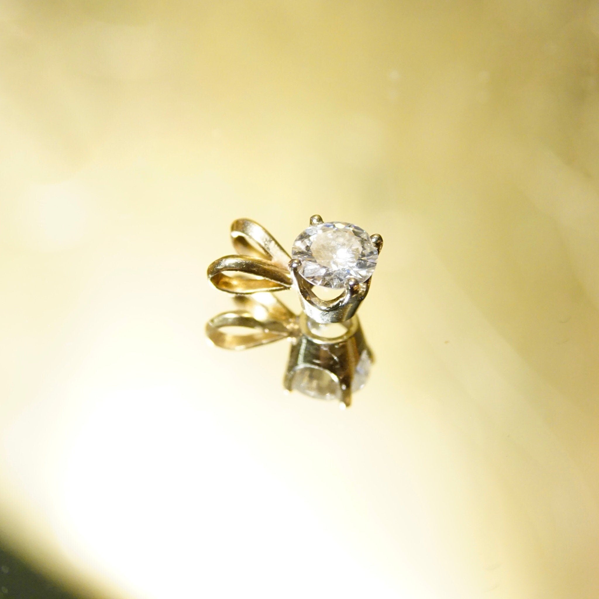 Vintage 14K Gold Solitaire Diamond (.75ct) Pendant, Brilliant Cut Diamond & Yellow Gold Pendant With Split Bail, Petite 14K Diamond Pendant