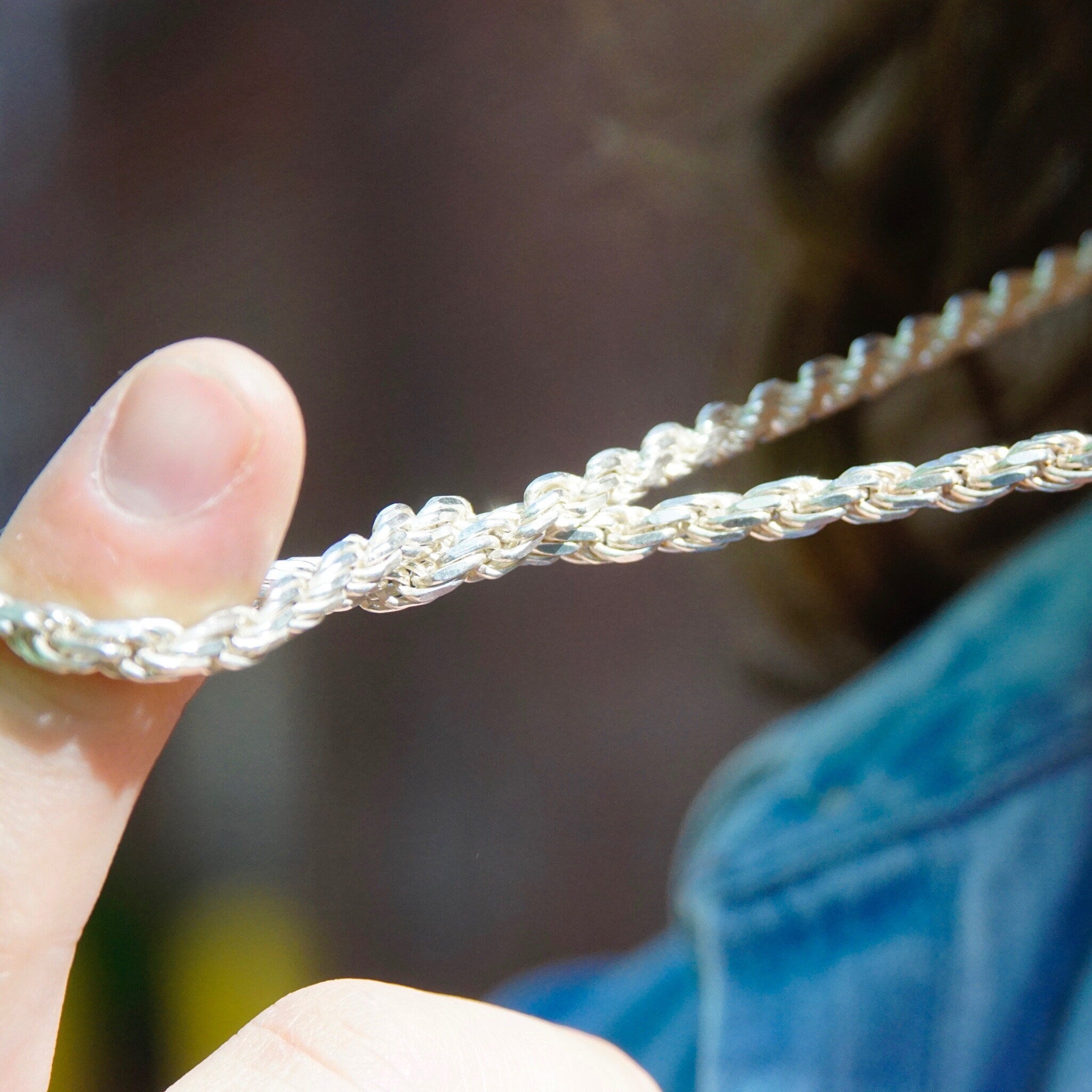 Vintage Italy 925 Sterling Silver Rope Chain Necklace, 5mm Silver Rope Chain, Thick Silver Chain Necklace, Minimalist Unisex Chain, 24" L