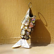 Vintage Articulated Abalone & Silver Fish Bottle Opener/Pendant, Iridescent Shell Inlay, Key Chain Bottle Opener, 3D Fish Pendant