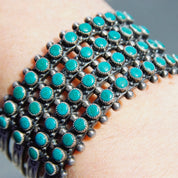 Vintage Zuni Snake Eye Turquoise Cuff Bracelet, Hammered Silver Cutout Cuff With 48 Turquoise Stones, Native American Cuff, Old Pawn Jewelry