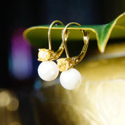 Vintage B.A.B 14K Gold Pearl Citrine Accent Drop Earrings, Petite Gold Pearl Lever Back Earrings, Brilliant Cut Citrine Accent Stone, 3/4" L