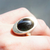 Vintage Sterling Silver & Onyx Ring, Modernist Oval Ring With Black Center Stone, Silver Onyx Eye Ring, 925 Jewelry, Size 7 3/4 US