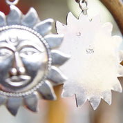 Vintage Sterling Silver Sun Face Dangle Earrings, Embossed Silver Sun Earrings, Celestial Silver Fish Hook Earrings, Sun God Drop Earrings