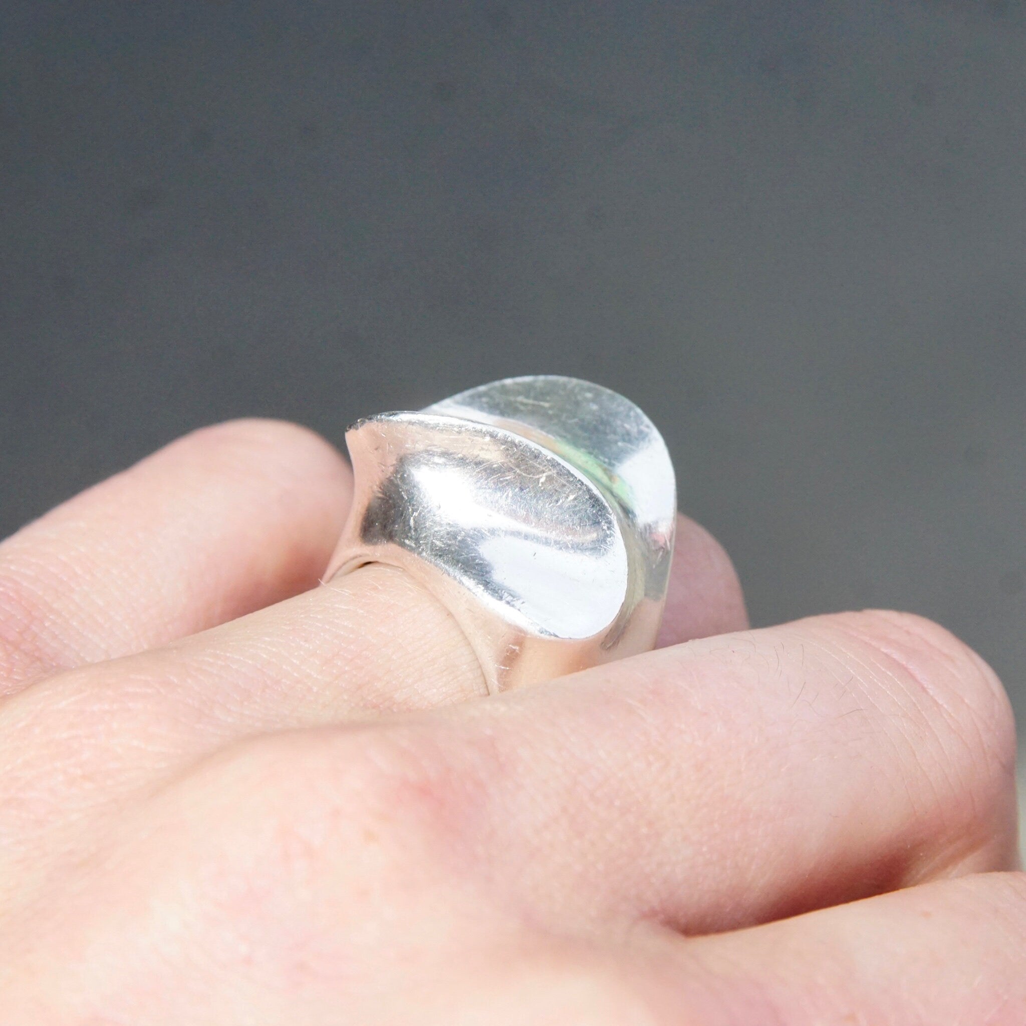 Vintage TAXCO Sterling Silver Abstract Dome Ring, Chunky Silver Ring With Pressed Wave Design, Modernist Ring, Mexico 925 TV-47, Size 8 US