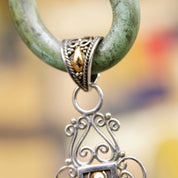 Vintage 18K Gold & Sterling Silver Onyx Cross Pendant, BA Indonesia Suarti Bali 925, Large Silver Filigree Cross With Gold and Onyx Details