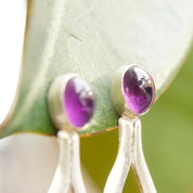 Vintage Sterling Silver Amethyst Dangle Stud Earrings, Teardrop Link Earrings, Purple Gemstone, Modernist, Statement Earrings, 2 7/8" L