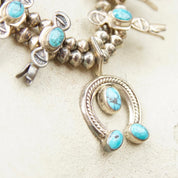 Vintage Petite/Baby Native American Squash Blossom Necklace, Hammered Silver & Turquoise Stones, Naja Pendant, Old Pawn Jewelry