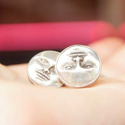 Vintage Signed Tabra 925 Moon Face Earrings, Small Sterling Silver Disc Stud Earrings, Moon God/Goddess, Unique Jewelry, 3/4 Diameter