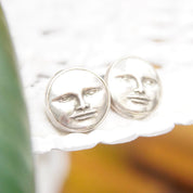 Vintage Signed Tabra 925 Moon Face Earrings, Small Sterling Silver Disc Stud Earrings, Moon God/Goddess, Unique Jewelry, 3/4 Diameter