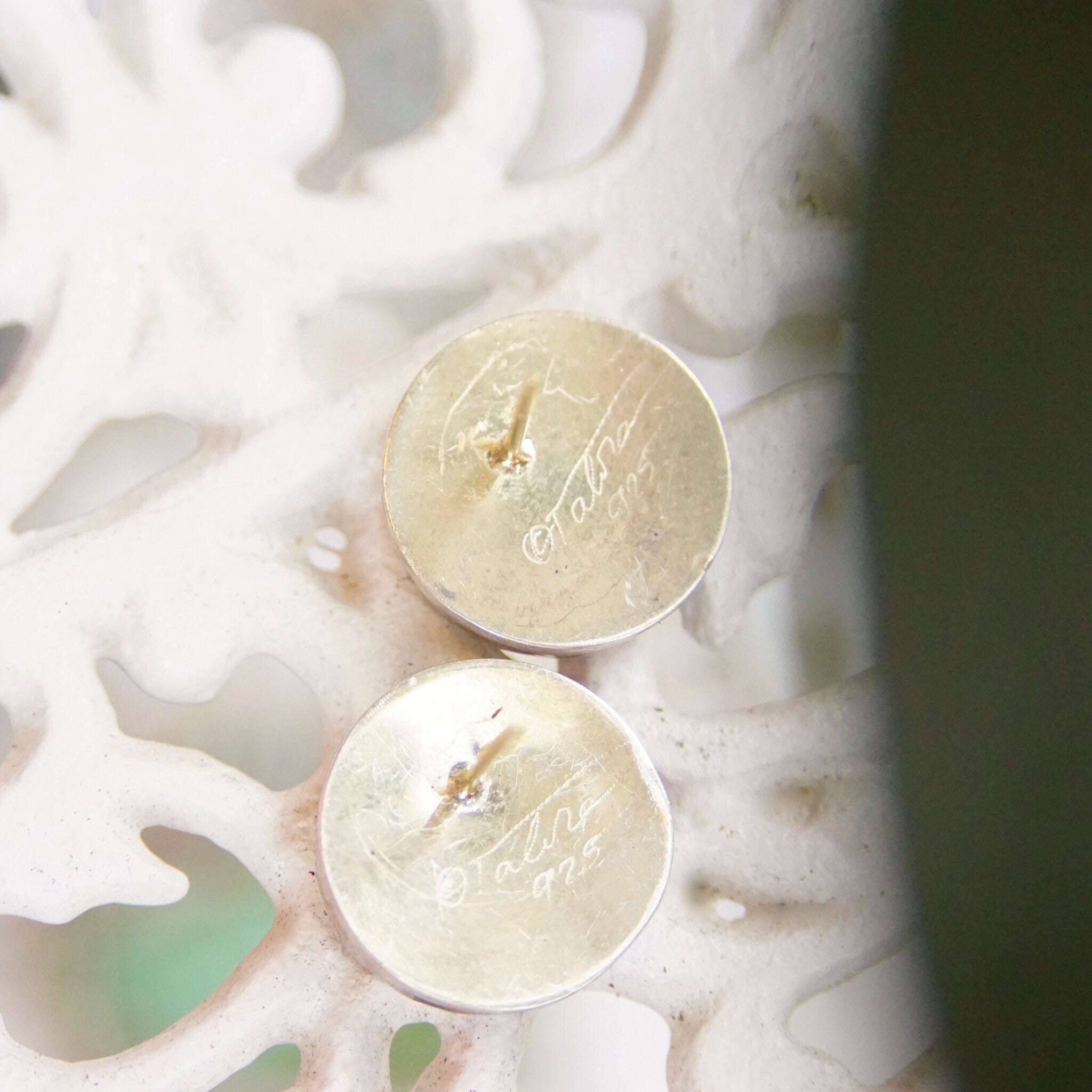 Vintage Signed Tabra 925 Moon Face Earrings, Small Sterling Silver Disc Stud Earrings, Moon God/Goddess, Unique Jewelry, 3/4 Diameter