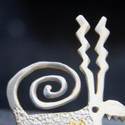 Vintage Signed Leitz 89 Sterling Silver & 24K Gold Monster Brooch, Hammered Silver Pin With Textured Gold Heart, Unique/Abstract Animal Pin