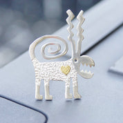 Vintage Signed Leitz 89 Sterling Silver & 24K Gold Monster Brooch, Hammered Silver Pin With Textured Gold Heart, Unique/Abstract Animal Pin