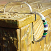 Vintage TAXCO Multi-Stone Sterling Silver Hinge Bangle, Turquoise, Lapis, Malachite, Black Onyx, Silver Bangle With Colorful Inlaid Stones