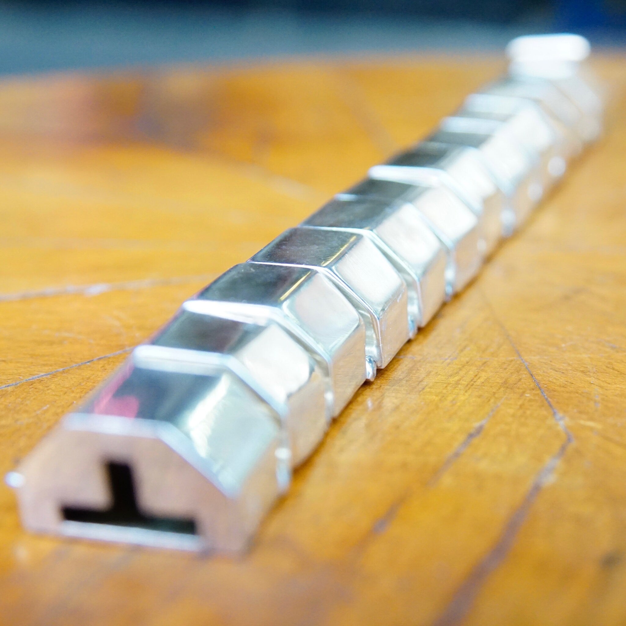 Vintage TAXCO Chunky Sterling Silver Link Bracelet, Modernist Silver Half Octagon Hinge Bracelet, Thick Sterling Bracelet, 925 TC-117 Mexico