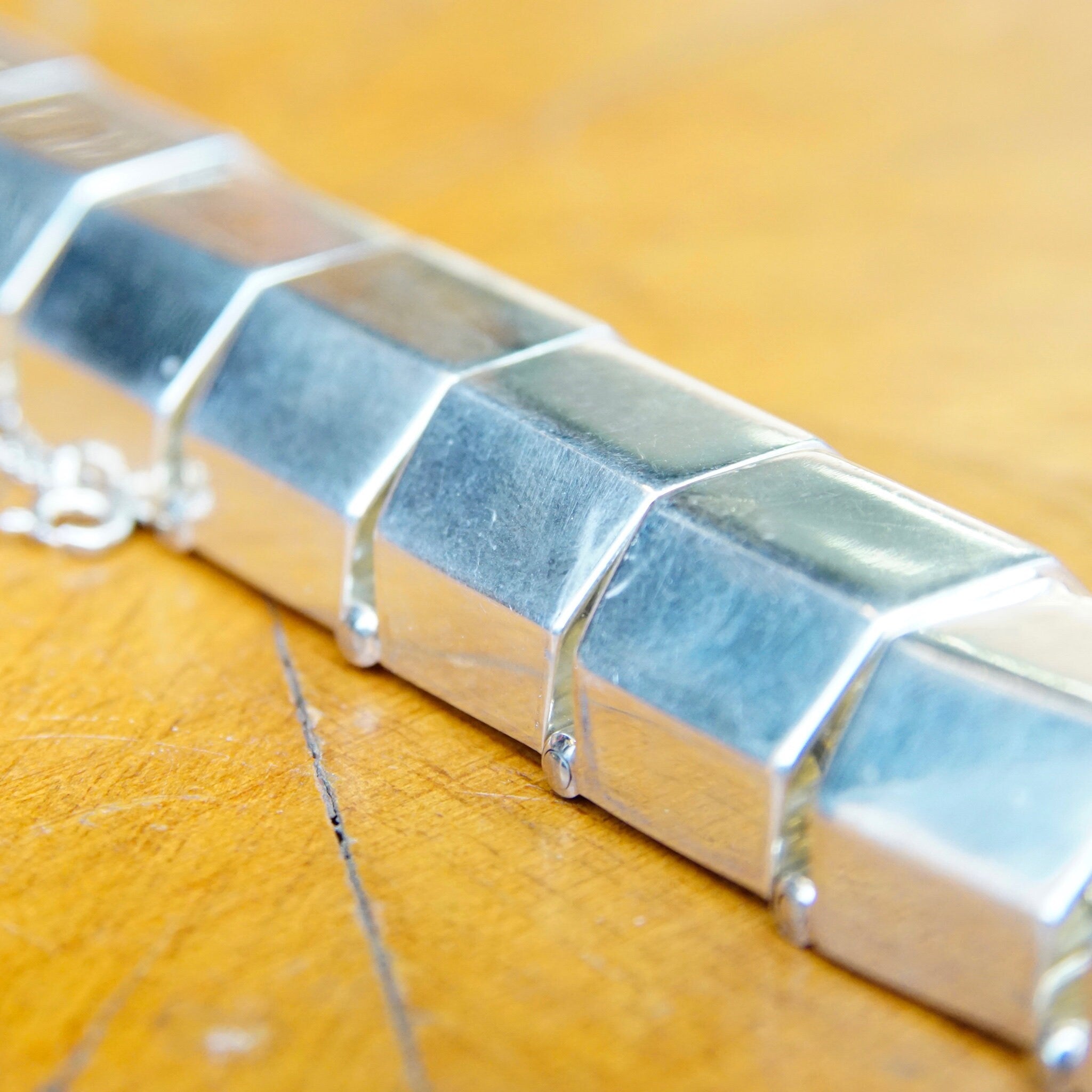Vintage TAXCO Chunky Sterling Silver Link Bracelet, Modernist Silver Half Octagon Hinge Bracelet, Thick Sterling Bracelet, 925 TC-117 Mexico