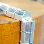Vintage TAXCO Chunky Sterling Silver Link Bracelet, Modernist Silver Half Octagon Hinge Bracelet, Thick Sterling Bracelet, 925 TC-117 Mexico