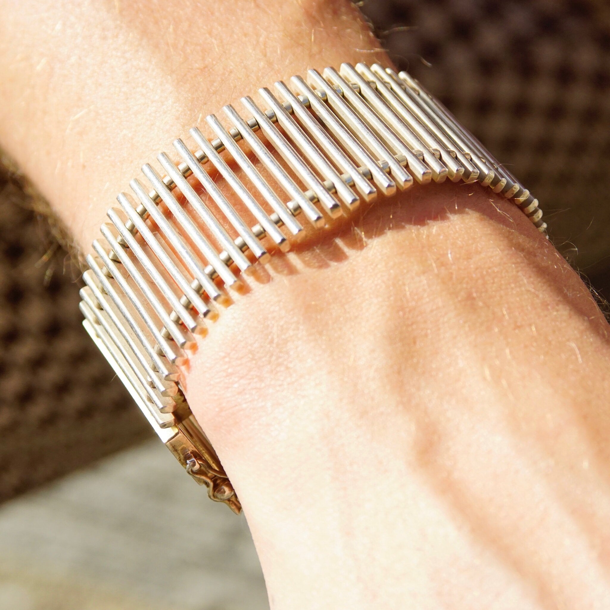 Vintage TAXCO Sterling Silver Link Clasp Bracelet, Modernist Silver Bracelet, Thick Silver Bracelet With Cut Out Design, 925 Jewelry