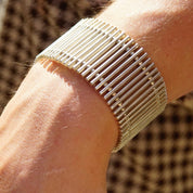 Vintage TAXCO Sterling Silver Link Clasp Bracelet, Modernist Silver Bracelet, Thick Silver Bracelet With Cut Out Design, 925 Jewelry