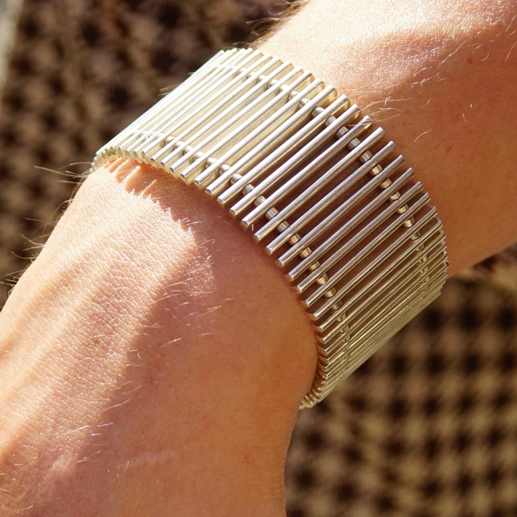 Vintage TAXCO Sterling Silver Link Clasp Bracelet, Modernist Silver Bracelet, Thick Silver Bracelet With Cut Out Design, 925 Jewelry