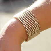 Vintage TAXCO Sterling Silver Link Clasp Bracelet, Modernist Silver Bracelet, Thick Silver Bracelet With Cut Out Design, 925 Jewelry