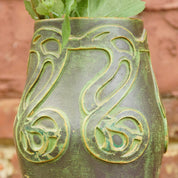 Vintage Danish Sknvirke Stoneware Vase, Hand Sculpted Pottery, Rustic Green Vase, Nouveau Style Raised Design, BC Copenhagen