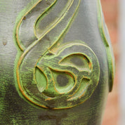 Vintage Danish Sknvirke Stoneware Vase, Hand Sculpted Pottery, Rustic Green Vase, Nouveau Style Raised Design, BC Copenhagen