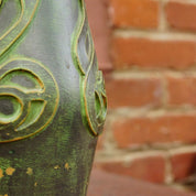 Vintage Danish Sknvirke Stoneware Vase, Hand Sculpted Pottery, Rustic Green Vase, Nouveau Style Raised Design, BC Copenhagen