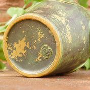 Vintage Danish Sknvirke Stoneware Vase, Hand Sculpted Pottery, Rustic Green Vase, Nouveau Style Raised Design, BC Copenhagen