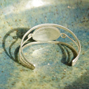 Vintage Alpaca Silver Mother of Pearl & Abalone Lotus Flower Cuff, Pink Enamel With Inlaid Shell Design, Silver Cut Out Cuff, Adjustable