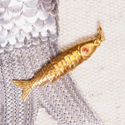 Vintage 18K Yellow Gold Articulated Fish Charm/Pendant, Red Cabochon Eyes, Moveable Scaled Fish Pendant, 750 Gold Charm, 2 Long