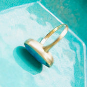 Antique 10K Gold Opal Inlay Ring, Iridescent Blue Opal Stone, Petite Yellow Gold Ring, Worn/Broke Stone, Size 4 US