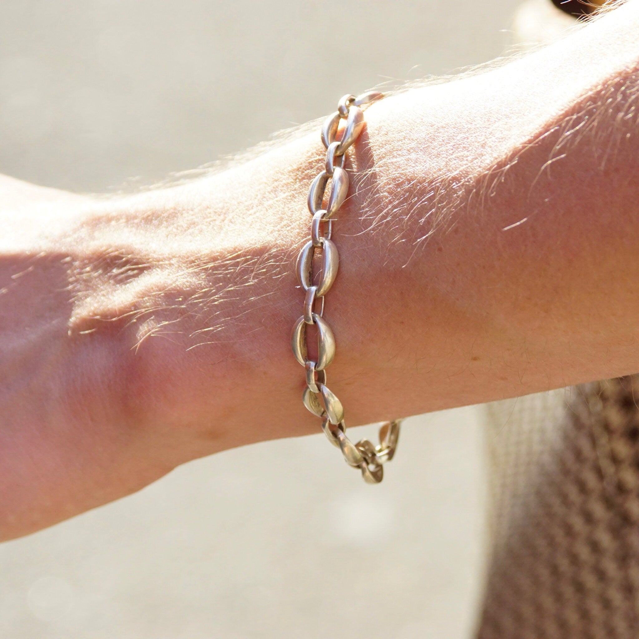 Vintage TAXCO Sterling Silver Link Bracelet, Industrial Silver Cable Link Bracelet, Unisex Silver Chain Bracelet, 925 Jewelry, 8" Long