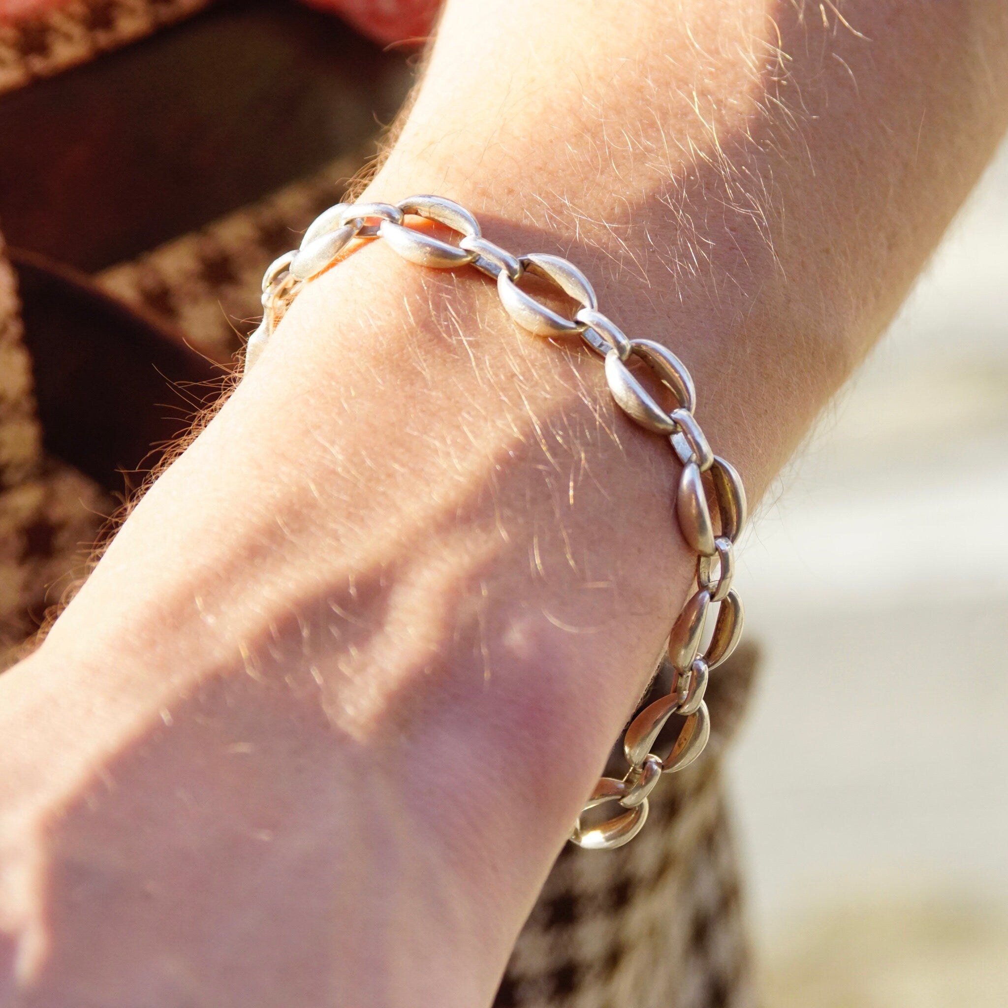 Vintage TAXCO Sterling Silver Link Bracelet, Industrial Silver Cable Link Bracelet, Unisex Silver Chain Bracelet, 925 Jewelry, 8" Long