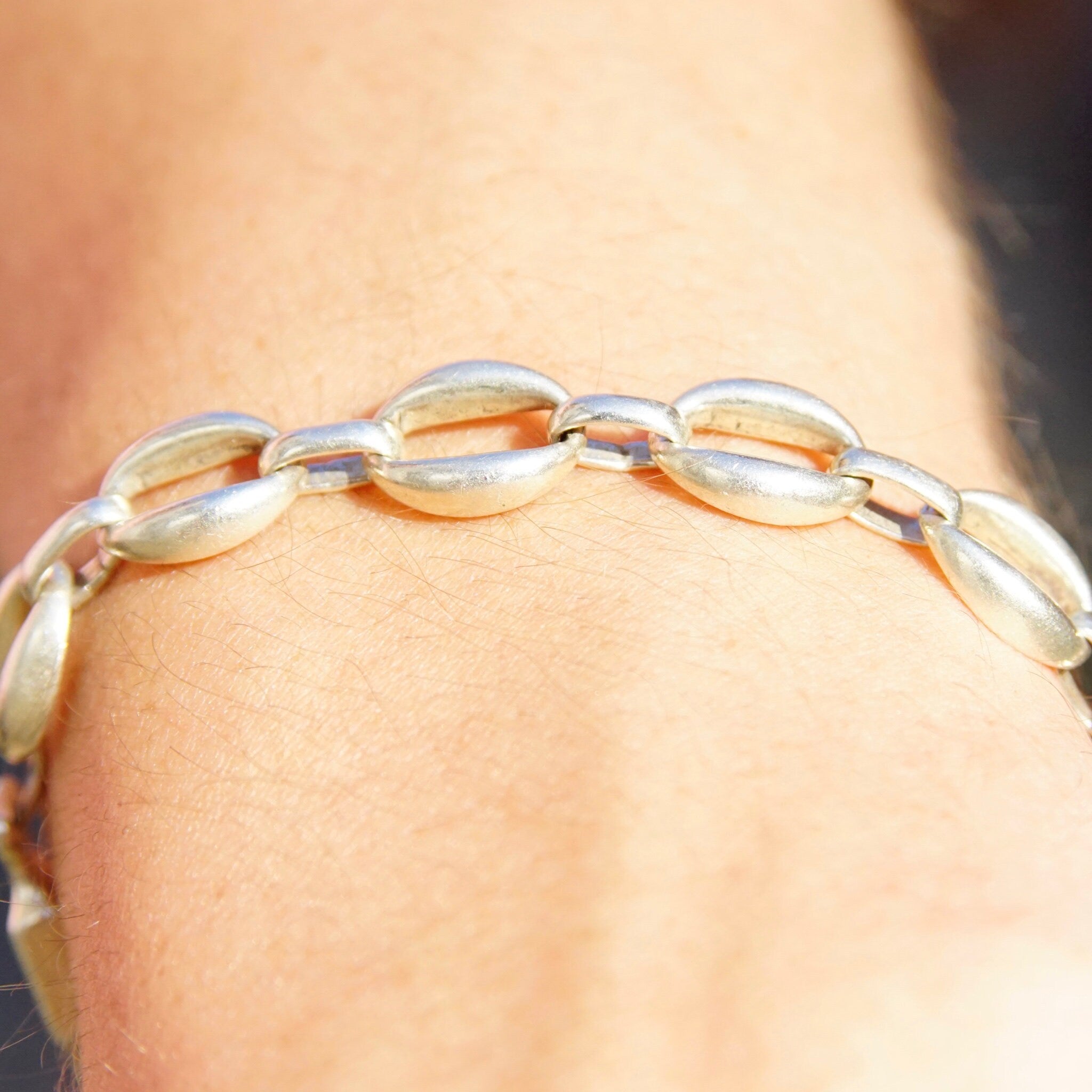 Vintage TAXCO Sterling Silver Link Bracelet, Industrial Silver Cable Link Bracelet, Unisex Silver Chain Bracelet, 925 Jewelry, 8" Long