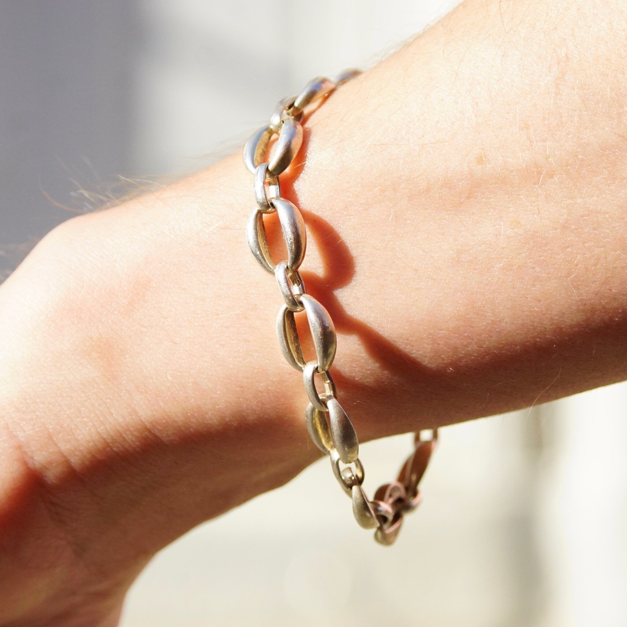 Vintage TAXCO Sterling Silver Link Bracelet, Industrial Silver Cable Link Bracelet, Unisex Silver Chain Bracelet, 925 Jewelry, 8" Long