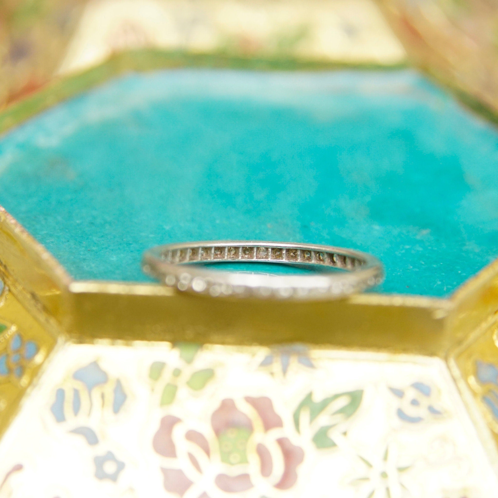 Vintage 18K White Gold Diamond Eternity Ring, 2mm Diamond Pave Band Ring, Minimalist Wedding Band, Petite/Thin Gold Ring, Size 6 3/4 US