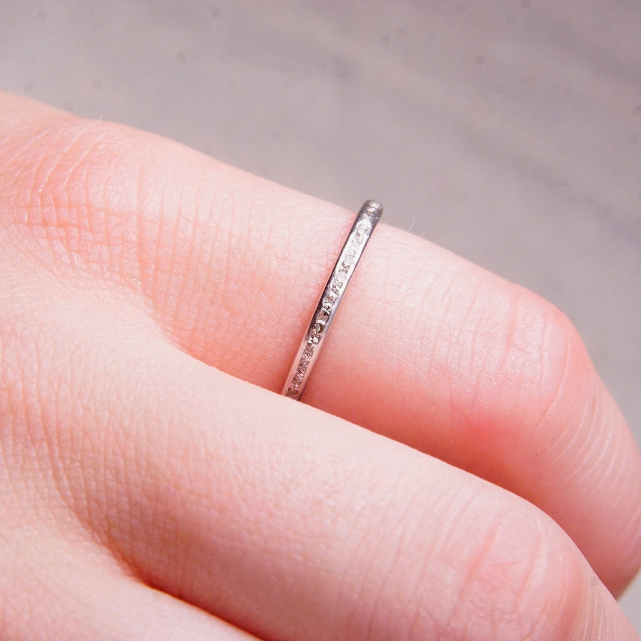 Vintage 18K White Gold Diamond Eternity Ring, 2mm Diamond Pave Band Ring, Minimalist Wedding Band, Petite/Thin Gold Ring, Size 6 3/4 US