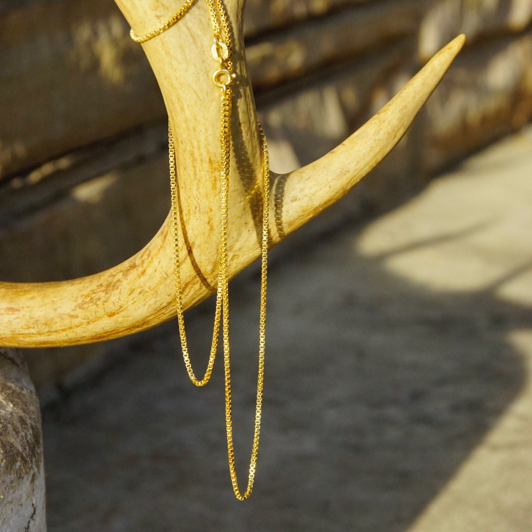 Vintage Italian 18K Gold Box Chain Necklace, 1.5mm Gold Box Chain, Long Thin Yellow Gold Chain, 24" Long, 585 Jewelry